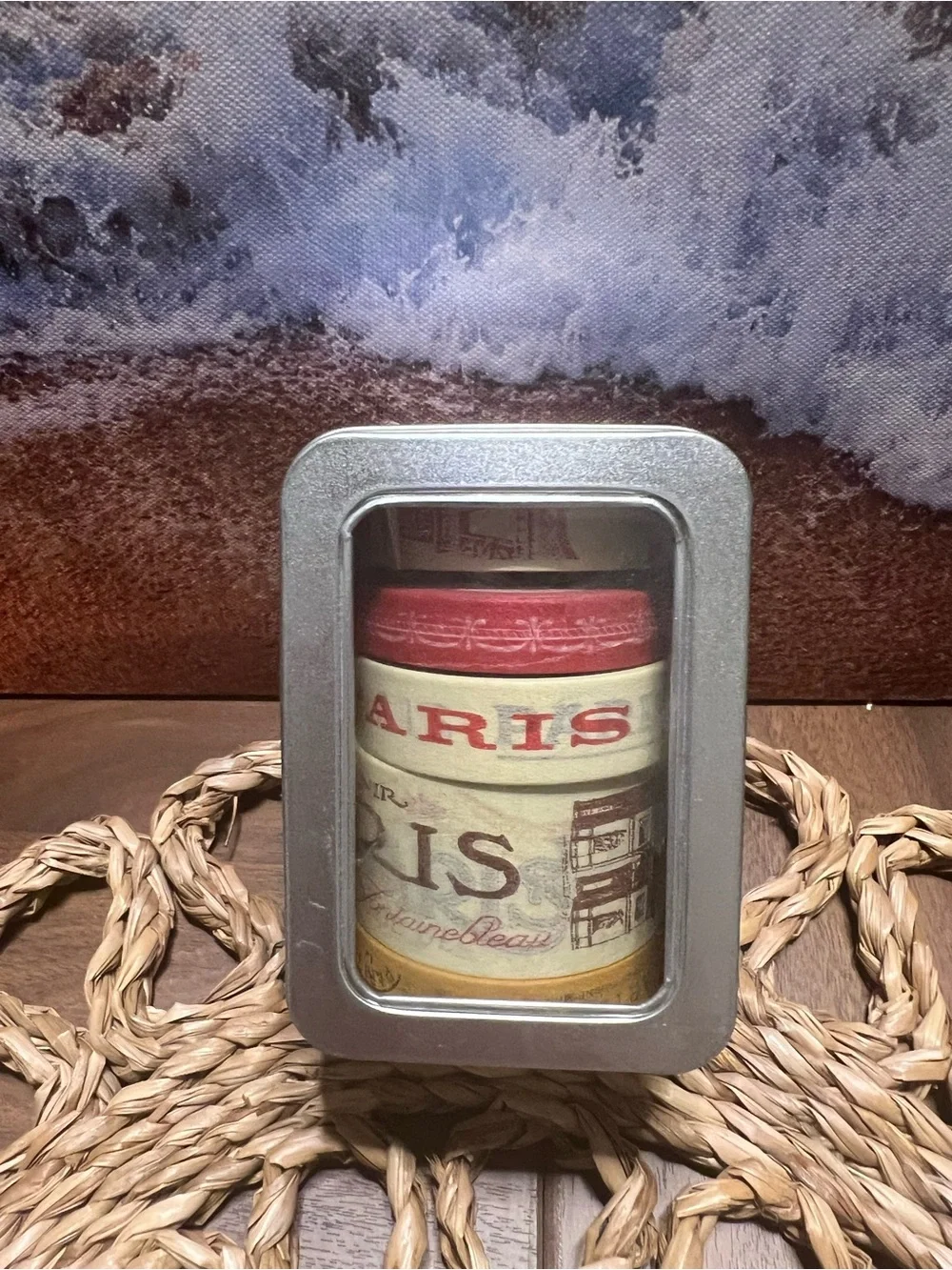 Paris Themed Decorative Tin with Red and Cream Labels